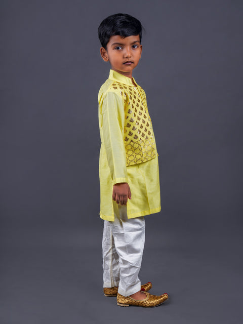 Pre-Order: Yellow Gold Printed Jacket Kurta Set