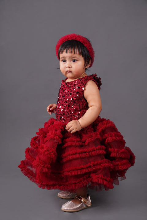 Pre-Order: Maroon Embellished Knee Length Dress