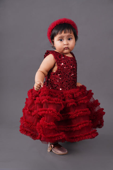 Pre-Order: Maroon Embellished Knee Length Dress