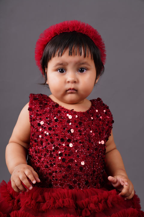 Pre-Order: Maroon Embellished Knee Length Dress