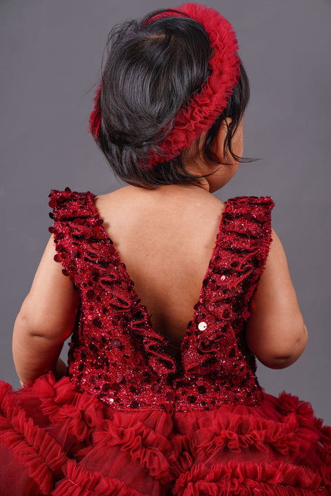 Pre-Order: Maroon Embellished Knee Length Dress