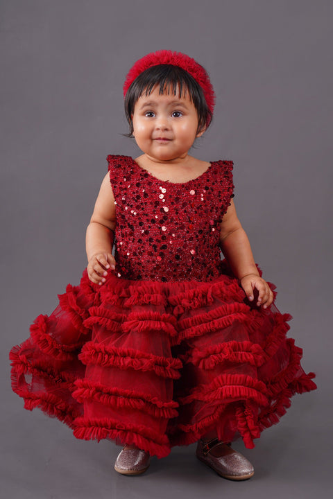 Pre-Order: Maroon Embellished Knee Length Dress