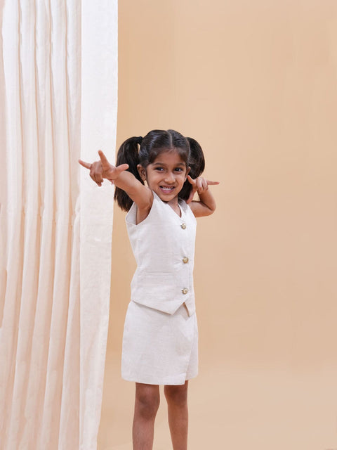 Pre-Order: Waist Coat with Skirt Styled Shorts - Biege Colour