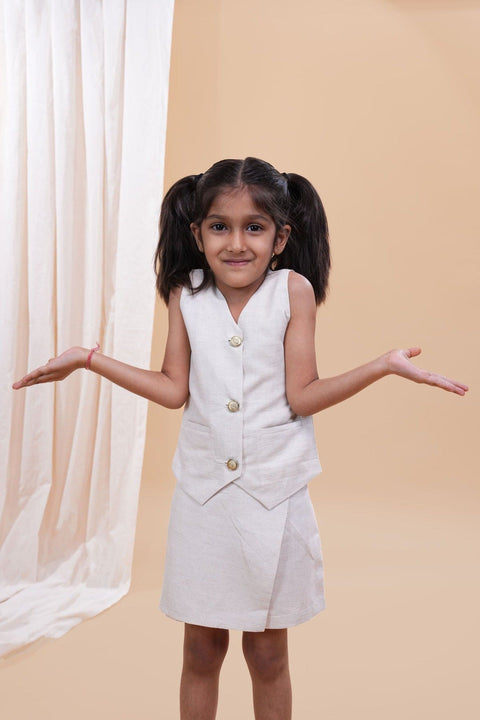 Pre-Order: Waist Coat with Skirt Styled Shorts - Biege Colour