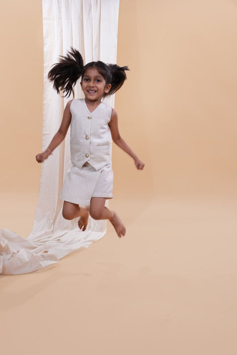 Pre-Order: Waist Coat with Skirt Styled Shorts - Biege Colour