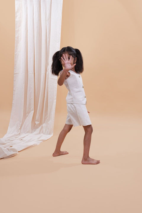 Pre-Order: Waist Coat with Skirt Styled Shorts - Biege Colour