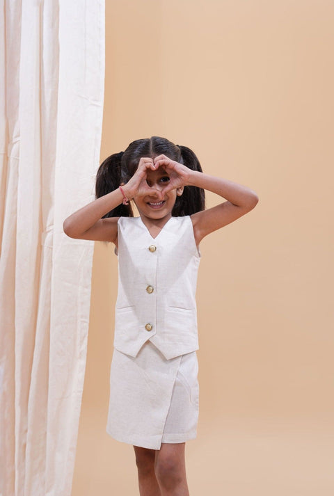 Pre-Order: Waist Coat with Skirt Styled Shorts - Biege Colour