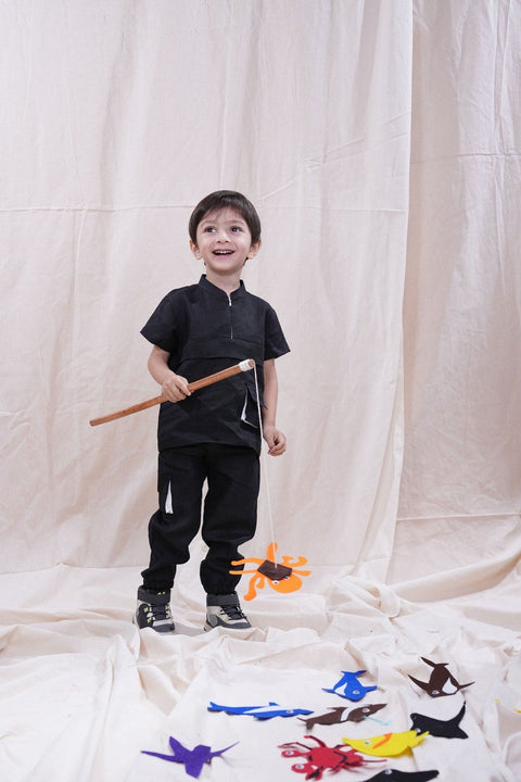 Pre-Order: Unique Box Style Pure Linen Co-ord (Black Colour)