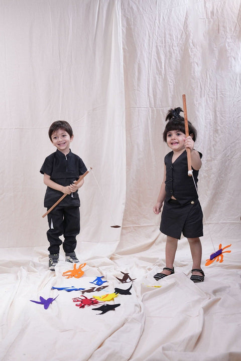 Pre-Order: Unique Box Style Pure Linen Co-ord (Black Colour)