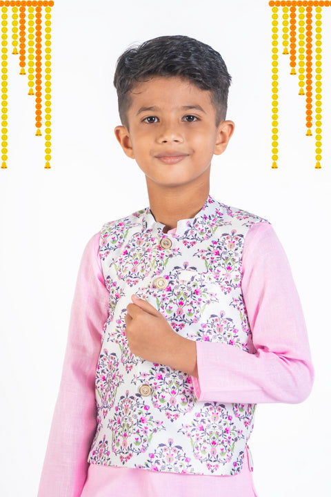 Pre-Order: Pink cotton kurta & straight pant with floral bandi