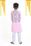 Pre-Order: Pink cotton kurta & straight pant with floral bandi