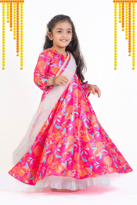 Pre-Order: Gown with Detachable drape dupatta-Pink