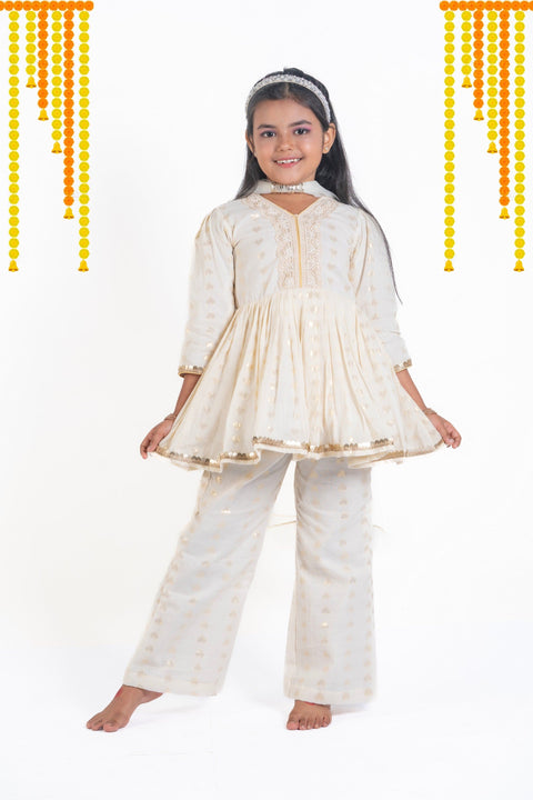 Pre-Order: Heart Threaded Cotton plazzo pant with flared top