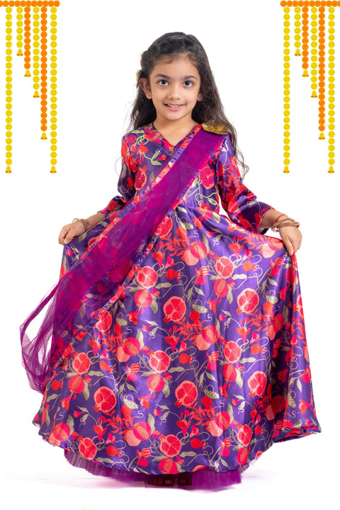 Pre-Order: Gown with Detachable drape dupatta-Violet