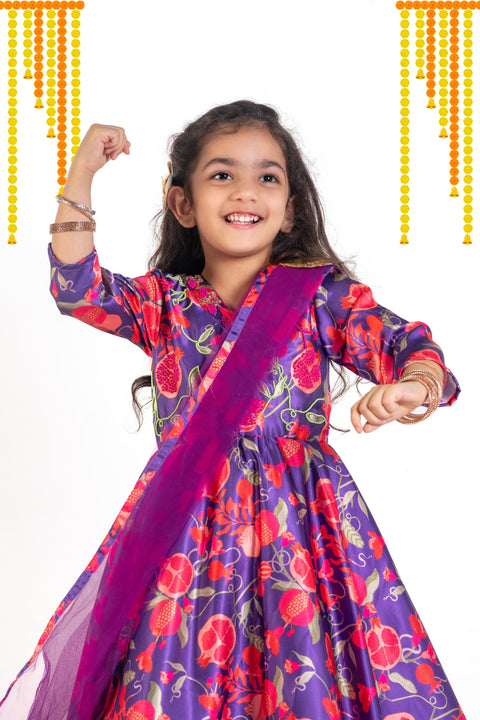 Pre-Order: Gown with Detachable drape dupatta-Violet