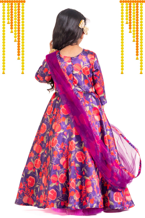 Pre-Order: Gown with Detachable drape dupatta-Violet
