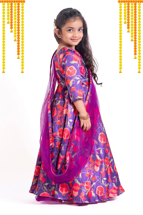 Pre-Order: Gown with Detachable drape dupatta-Violet