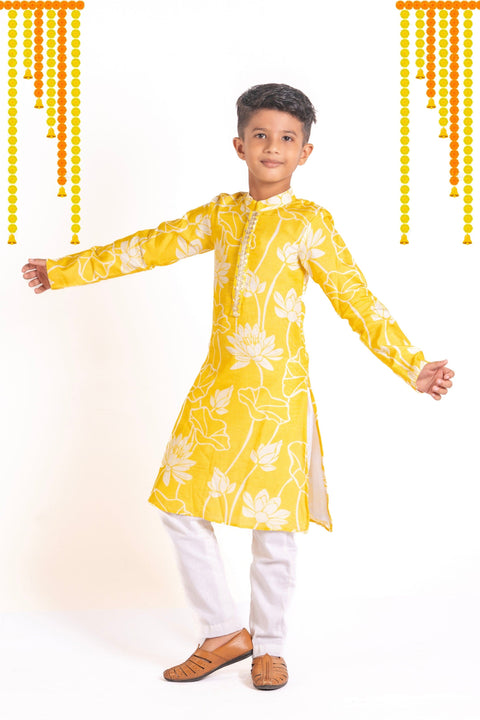 Pre-Order: Yellow lotus printed kurta pant