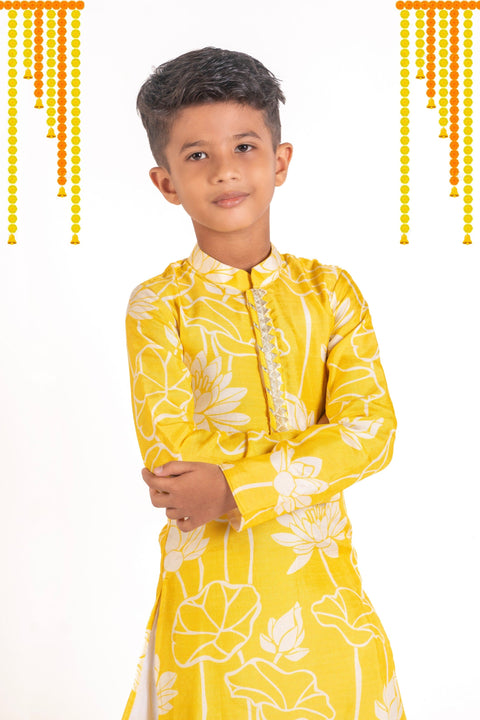 Pre-Order: Yellow lotus printed kurta pant