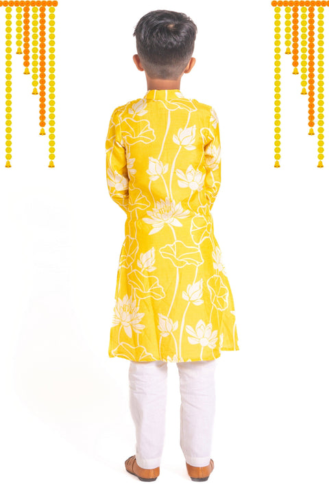 Pre-Order: Yellow lotus printed kurta pant