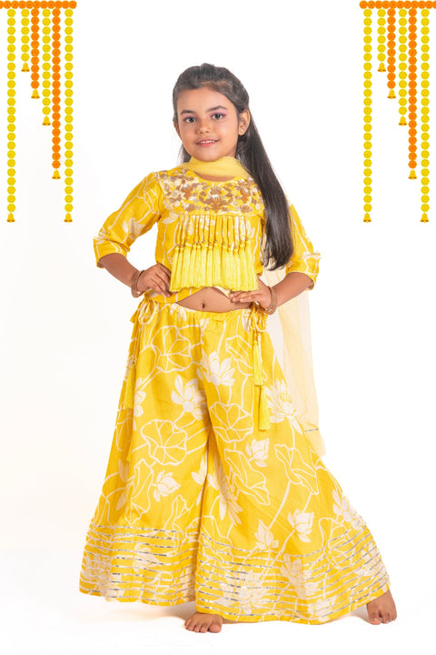 Pre-Order: Yellow lotus printed lehenga set