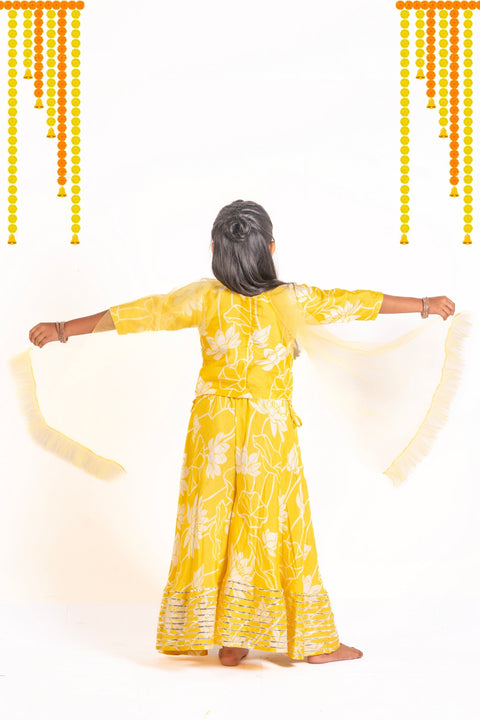 Pre-Order: Yellow lotus printed lehenga set