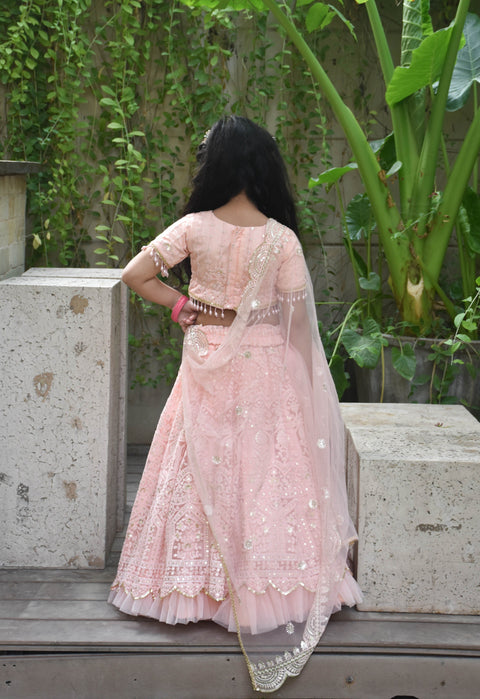 Pre-Order : Peach Thread Lehenga Set for Girls