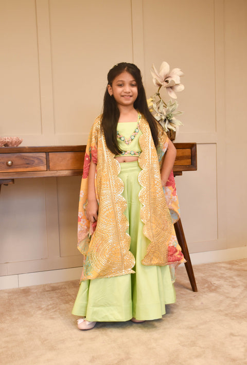 Pre-Order- Yellow Floral Crop Top Set for Girls