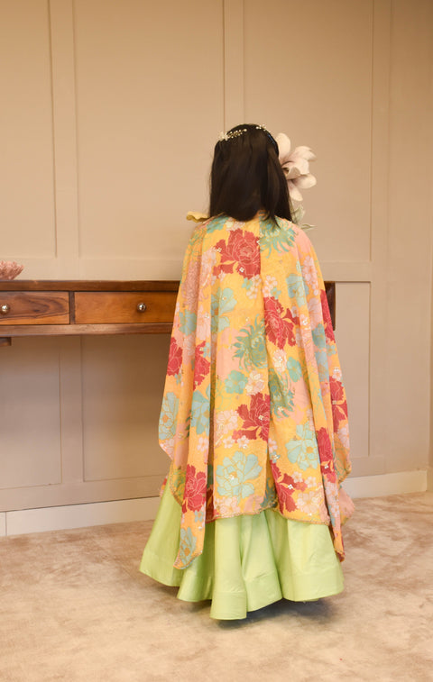 Pre-Order- Yellow Floral Crop Top Set for Girls