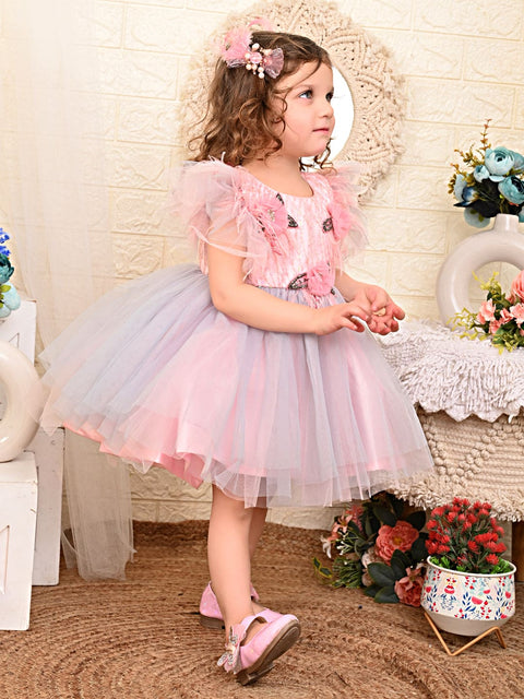 Pre Order: Pink and Grey 3 Flower Dress