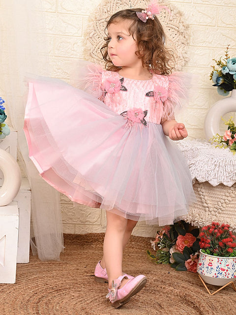 Pre Order: Pink and Grey 3 Flower Dress