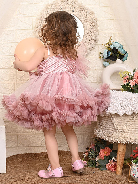 Pre Order: Pink One Shoulder Ruffled Dress