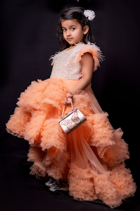 Pre-Order: Peach Stone Body Frilled High Low Dress