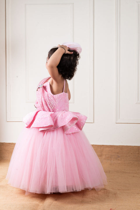 Pre-Order: Pink Sequins Draped Butterfly Gown
