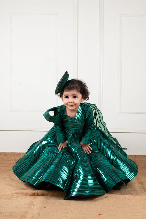 Pre-Order: Green Mettalic Lace Gown