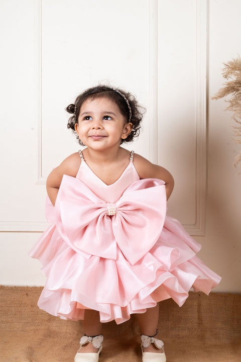 Pre-Order: Peach Bow Double Layered Dress
