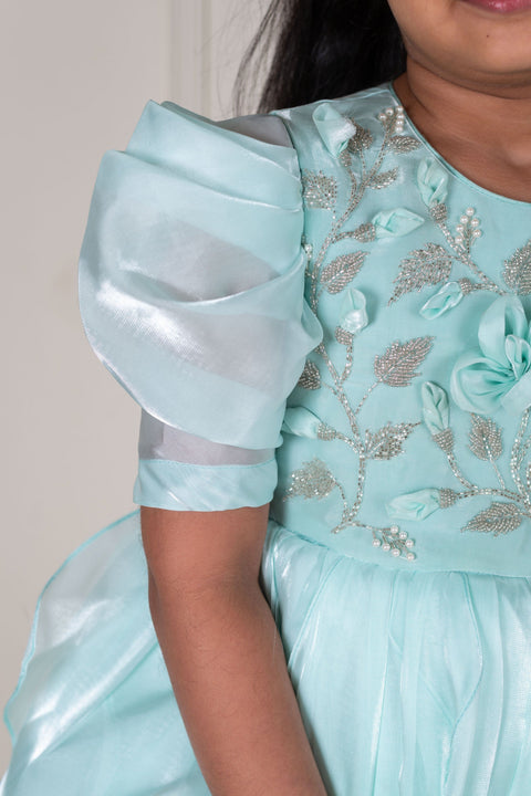 Pre-Order:  Sea Green 3D Flower Embroidery Dress