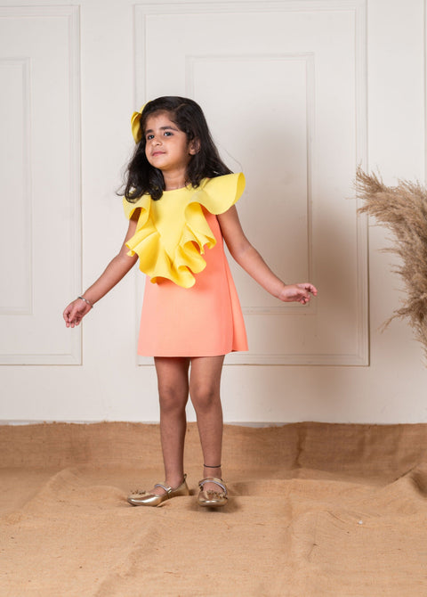 Pre-Order:  Peach Yellow Ruffle Straight Dress