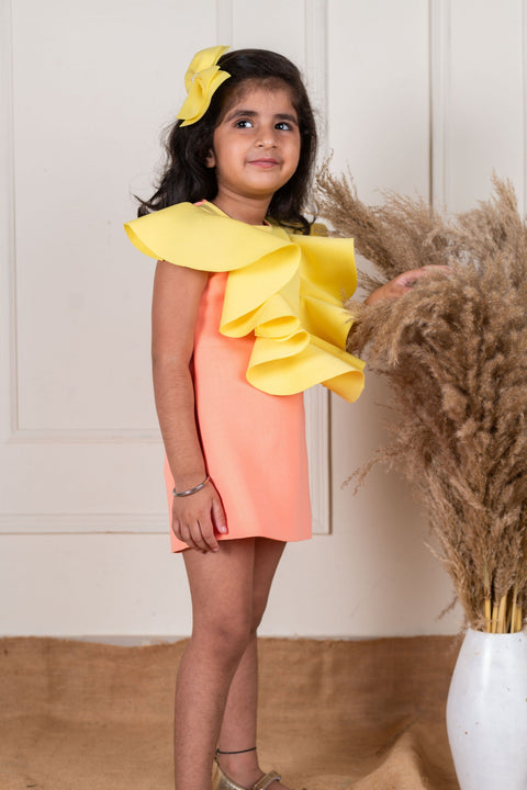 Pre-Order:  Peach Yellow Ruffle Straight Dress