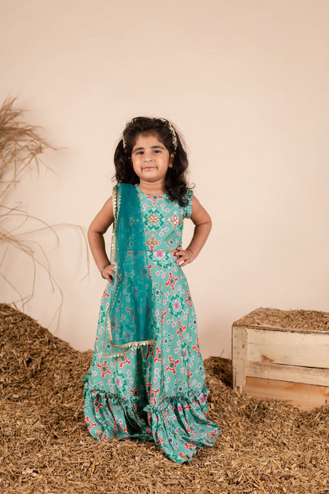 Pre-Order: Green Ikkat Ghagra Set