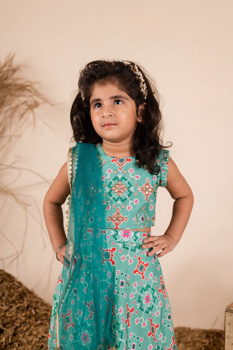 Pre-Order: Green Ikkat Ghagra Set