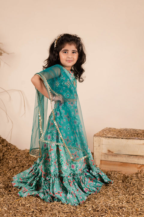 Pre-Order: Green Ikkat Ghagra Set