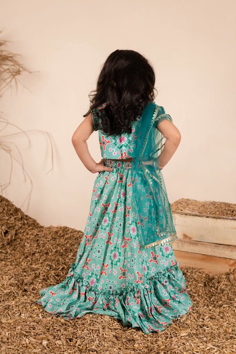 Pre-Order: Green Ikkat Ghagra Set