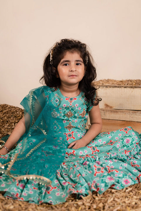 Pre-Order: Green Ikkat Ghagra Set