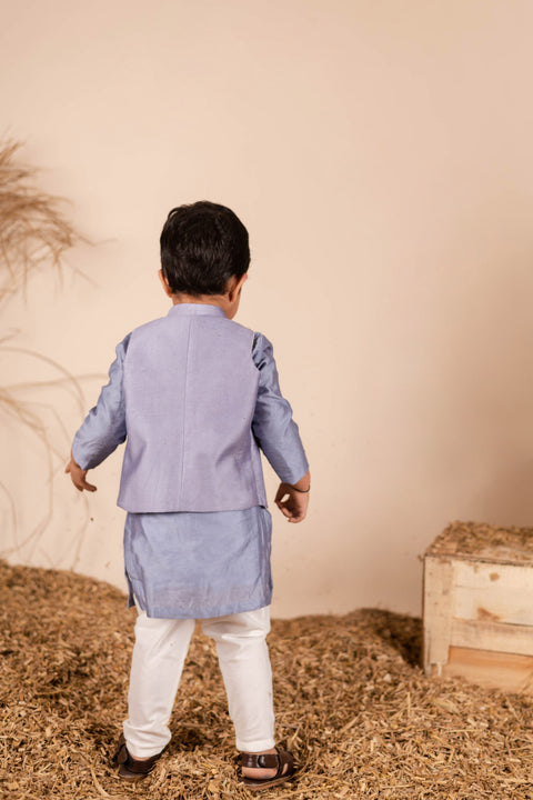 Pre-Order: Grey Flower Embroidered Set for Boys