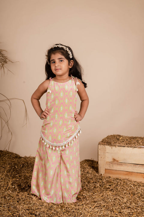 Pre-Order: Pink Green Ikkat Palazzo Set