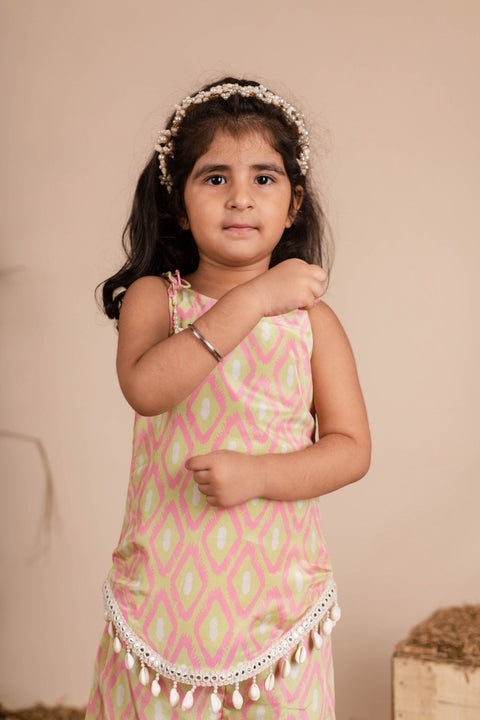 Pre-Order: Pink Green Ikkat Palazzo Set