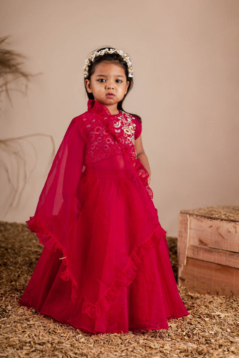 Pre-Order: Maroon Embroidered Ghagra