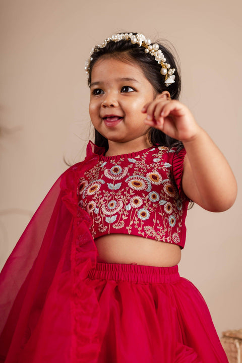 Pre-Order: Maroon Embroidered Ghagra