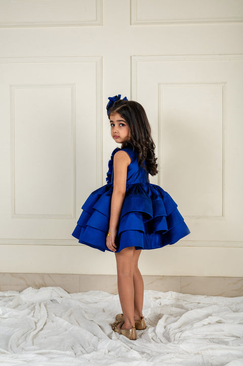 Pre-Order: Royal Blue Ruched Rose Ruffle Dress
